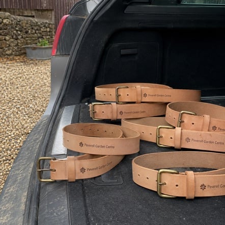 Branded leather belts with logo