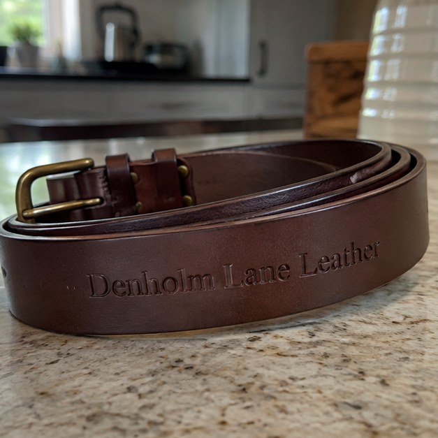 Custom leather belts — customer photo