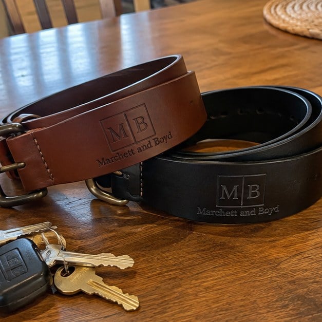 Personalized leather belts — customer photo